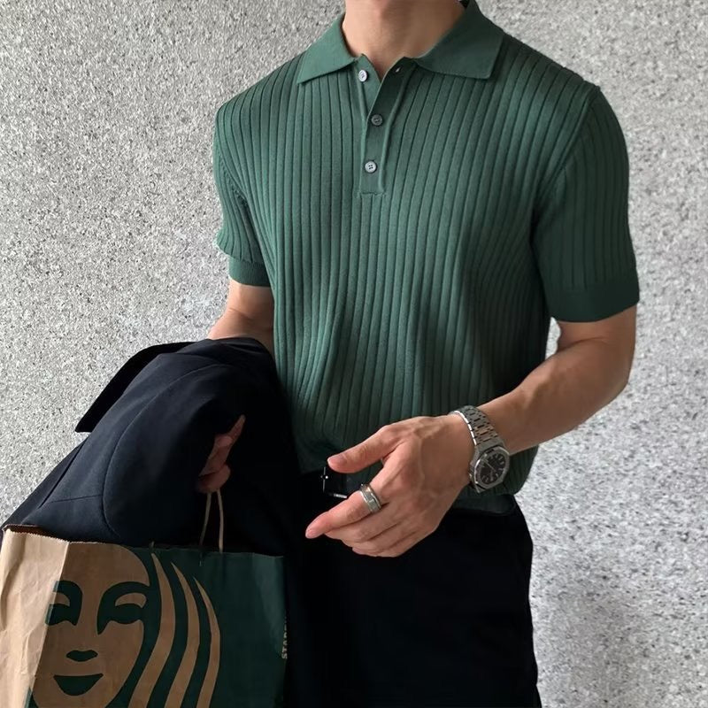 Textured Button Knit Polo