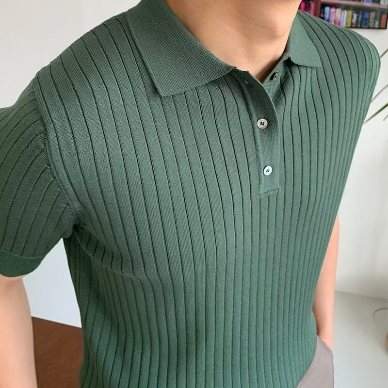 Textured Button Knit Polo