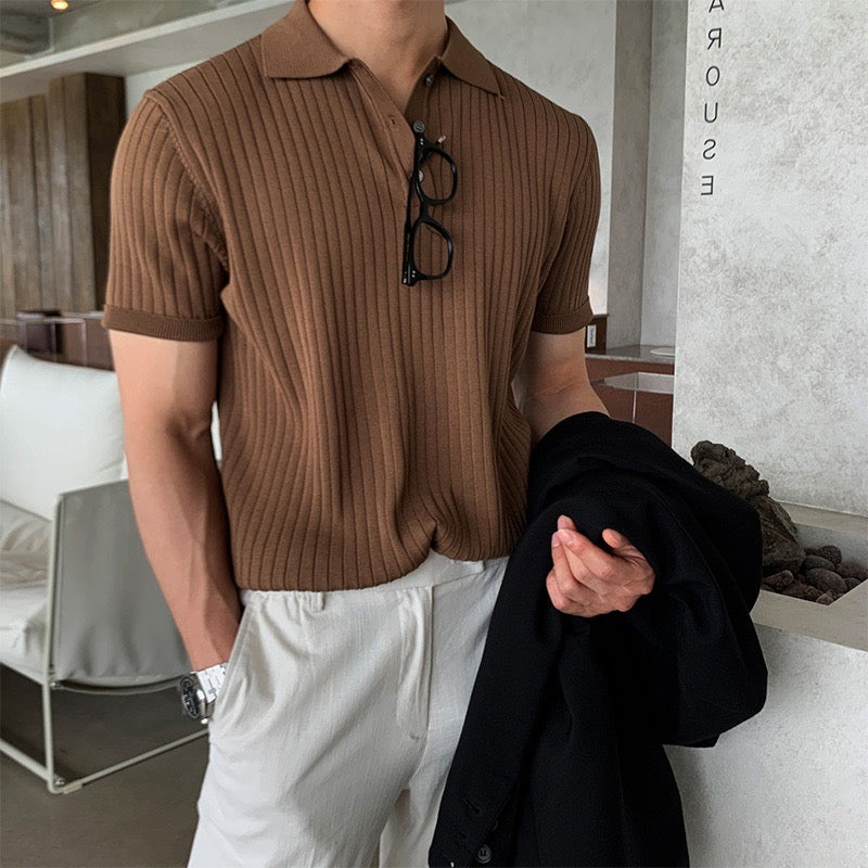 Textured Button Knit Polo