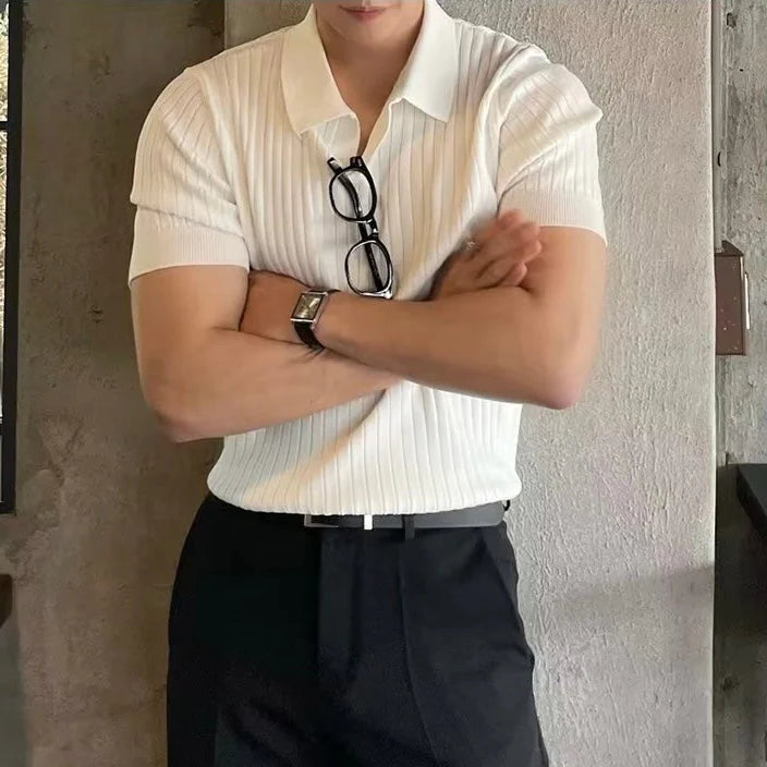 Ribbed Knit Resort Polo