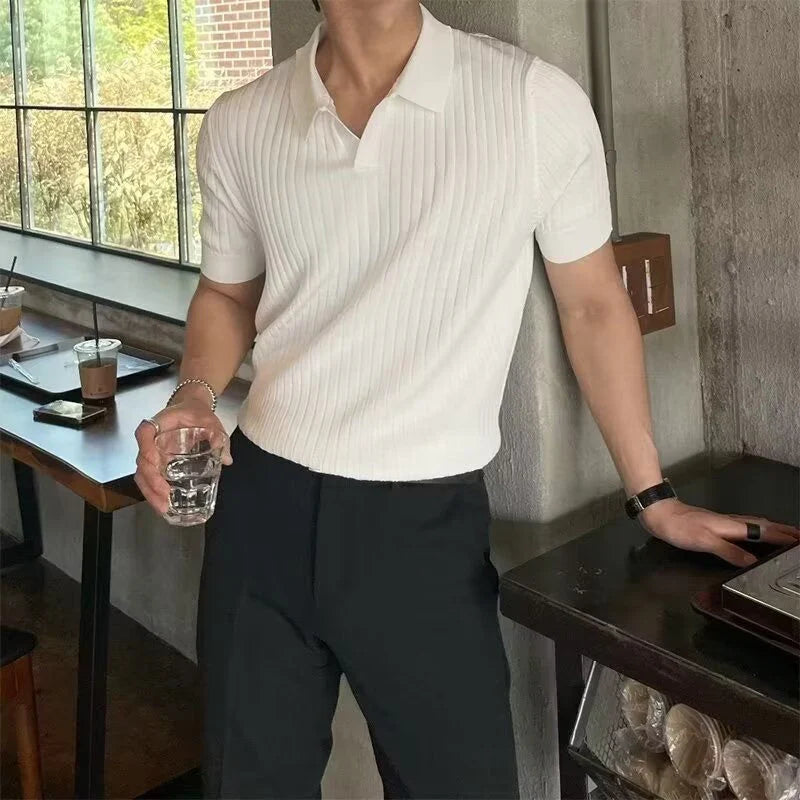 Ribbed Knit Resort Polo